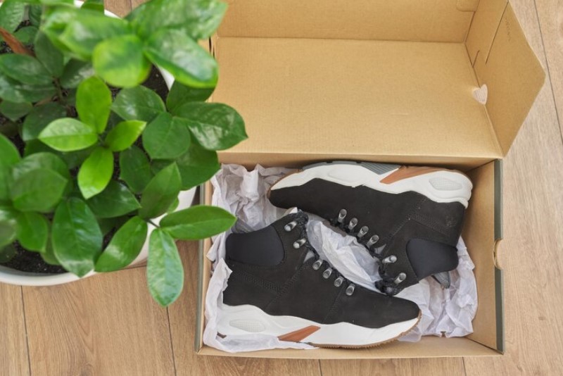 shoes box placed near the plant