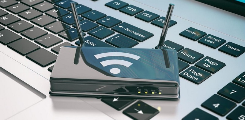router placed on the keyboard