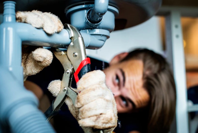 plumber fix pipe with the help of rench