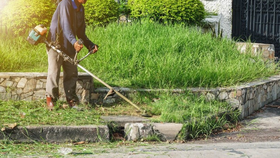 man cut grass with lawn mower