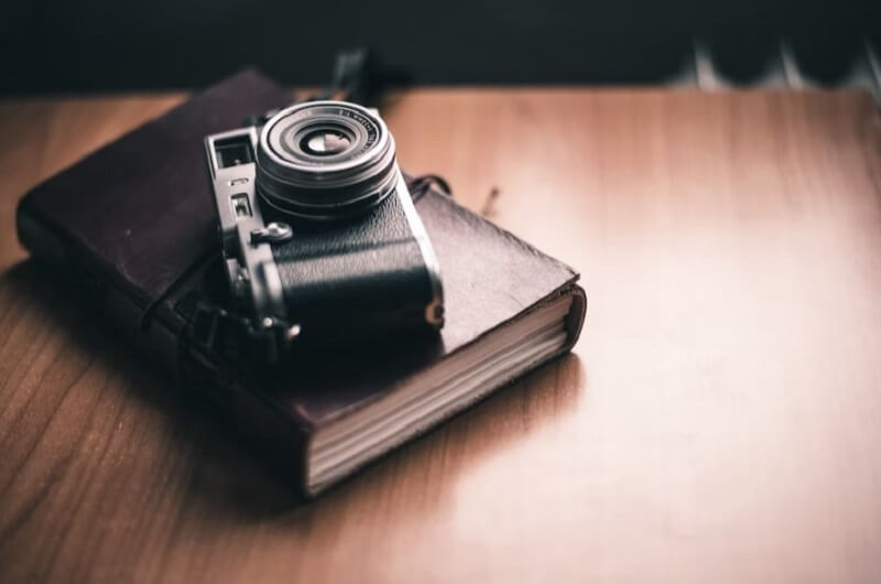 A camera on a book