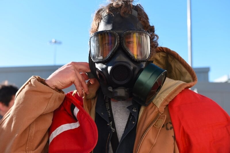 person wearing oxygen training mask